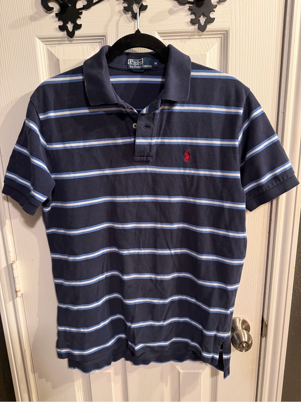 Ralph Lauren Navy Polo with Light Blue & White Stripes